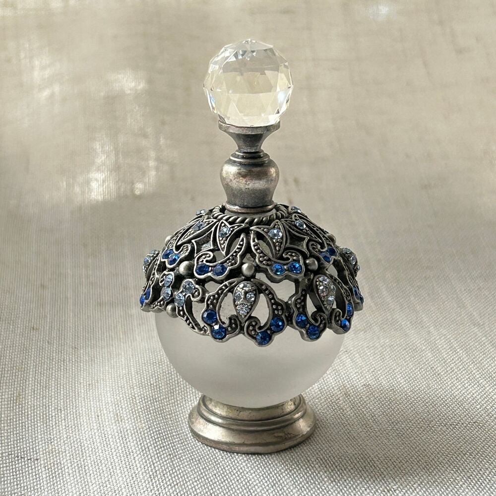 Late 1990s Filigre Rhinestone Boutique Perfume Bottle